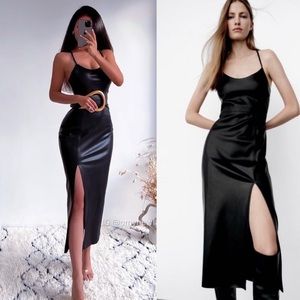 Zara FAUX LEATHER SLIP DRESS